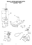 BRAKE, MOTOR AND PUMP PARTS Diagram and Parts List for 7MGVW9959KQ2  Whirlpool Washer