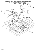 BURNER BOX, GAS VALVES, AND SWITCHES, OPTIONAL PARTS (NOT INCLUDED) Diagram and Parts List for GLT3657RB01  Whirlpool Cooktop