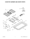 COOKTOP, BURNER AND GRATE PARTS Diagram and Parts List for GLS3665RS03  Whirlpool Cooktop