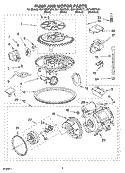 PUMP AND MOTOR PARTS Diagram and Parts List for GU1100XTLS1  Whirlpool Dishwasher