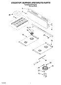 COOKTOP, BURNER AND GRATE Diagram and Parts List for KDRP463LSS0  KitchenAid Range