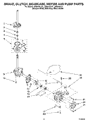 BRAKE, CLUTCH, GEARCASE, MOTOR AND PUMP PARTS Diagram and Parts List for LSQ9010LG1  Whirlpool Washer