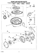 PUMP AND MOTOR PARTS Diagram and Parts List for GU2400XTPQ1  Whirlpool Dishwasher