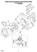DRUM, REAR BULKHEAD AND MOTOR PARTS Diagram and Parts List for KHEV01RSS0  KitchenAid Dryer