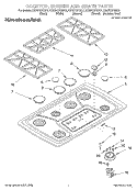 COOKTOP, BURNER AND GRATE PARTS Diagram and Parts List for KGCS127GBL1  KitchenAid Cooktop