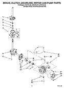BRAKE, CLUTCH, GEARCASE, MOTOR AND PUMP PARTS Diagram and Parts List for LSQ9010LG2  Whirlpool Washer