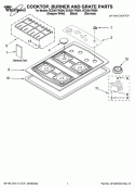 COOKTOP, BURNER AND GRATE PARTS Diagram and Parts List for SCS3617RB04  Whirlpool Cooktop