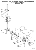 BRAKE, CLUTCH, GEARCASE, MOTOR AND PUMP PARTS Diagram and Parts List for 4PLBR8543JQ3  Whirlpool Washer