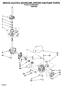 BRAKE, CLUTCH, GEARCASE, MOTOR AND PUMP PARTS Diagram and Parts List for 6ALSQ8000MW3  Whirlpool Washer