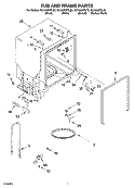 TUB AND FRAME PARTS Diagram and Parts List for GU1500XTLQ2  Whirlpool Dishwasher
