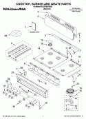 COOKTOP, BURNER AND GRATE PARTS Diagram and Parts List for KGCP483KSS05  KitchenAid Cooktop
