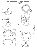 AGITATOR, BASKET AND TUB PARTS Diagram and Parts List for RAB2121PW3  Roper Washer