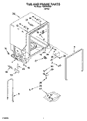 TUB AND FRAME PARTS Diagram and Parts List for TUD8700SQ0  Estate Dishwasher