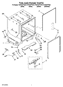 TUB AND FRAME PARTS Diagram and Parts List for KUDS03FTBL0  KitchenAid Dishwasher