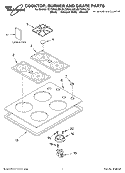 COOKTOP, BURNER AND GRATE PARTS Diagram and Parts List for GLT3034LB01  Whirlpool Cooktop