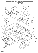 BURNER BOX, GAS VALVES, AND SWITCHES Diagram and Parts List for KGCP483KSS01  KitchenAid Cooktop