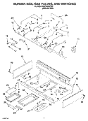 BURNER BOX, GAS VALVES, AND SWITCHES Diagram and Parts List for KGCP482KSS0  KitchenAid Cooktop
