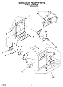 DISPENSER FRONT PARTS Diagram and Parts List for ID2GFGXRS00  Whirlpool Refrigerator