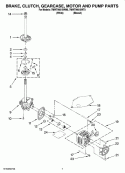 BRAKE, CLUTCH, GEARCASE, MOTOR AND PUMP PARTS Diagram and Parts List for 7MWT99815WM0  Whirlpool Washer