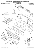 COOKTOP, BURNER AND GRATE PARTS Diagram and Parts List for KGCP483KSS03  KitchenAid Cooktop