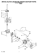 BRAKE, CLUTCH, GEARCASE, MOTOR AND PUMP PARTS Diagram and Parts List for 8TLSR7432LT1  Whirlpool Washer