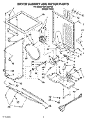 DRYER CABINET AND MOTOR PARTS Diagram and Parts List for YMET3800TW0  Whirlpool Washer Dryer Combo