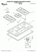 COOKTOP, BURNER AND GRATE PARTS Diagram and Parts List for GLS3675VS01  Whirlpool Cooktop