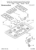 COOKTOP, BURNER AND GRATE PARTS Diagram and Parts List for KGCS127GBT0  KitchenAid Cooktop