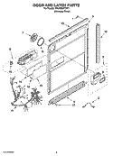 DOOR AND LATCH PARTS Diagram and Parts List for 7GU3600XTSY1  Whirlpool Dishwasher