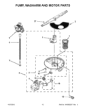PUMP, WASHARM AND MOTOR PARTS Diagram and Parts List for WDF530PAYB4  Whirlpool Dishwasher