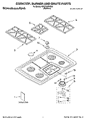 COOKTOP, BURNER AND GRATE PARTS Diagram and Parts List for KGCS105GSS09  KitchenAid Cooktop