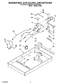 BURNER BOX, GAS VALVES, AND SWITCHES Diagram and Parts List for GLT3057RQ03  Whirlpool Cooktop