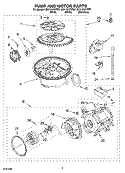 PUMP AND MOTOR PARTS Diagram and Parts List for DU1101XTPB7  Whirlpool Dishwasher