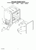 TUB AND FRAME PARTS Diagram and Parts List for DU1100XTPBB  Whirlpool Dishwasher