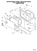 DRYER FRONT PANEL AND DOOR PARTS Diagram and Parts List for LTE6234DQ4  Whirlpool Washer Dryer Combo