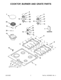 COOKTOP, BURNER AND GRATE PARTS Diagram and Parts List for WCG52424AS0  Whirlpool Cooktop