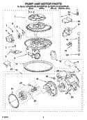 PUMP AND MOTOR PARTS Diagram and Parts List for GU1500XTLQ3  Whirlpool Dishwasher