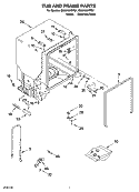 TUB AND FRAME PARTS Diagram and Parts List for GU2548XTPS1  Whirlpool Dishwasher