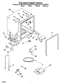 TUB AND FRAME PARTS Diagram and Parts List for GU1200XTLB1  Whirlpool Dishwasher