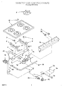 COOKTOP AND MANIFOLD Diagram and Parts List for FGP210VW6  Roper Range