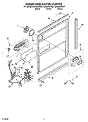DOOR AND LATCH PARTS Diagram and Parts List for GU3600XTSY1  Whirlpool Dishwasher