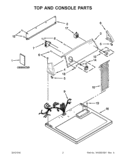 TOP AND CONSOLE PARTS Diagram and Parts List for WED4890XQ2  Whirlpool Dryer