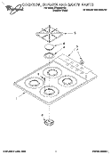 COOKTOP, BURNER AND GRATE Diagram and Parts List for SC8630EBQ2  Whirlpool Cooktop