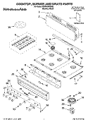 COOKTOP, BURNER AND GRATE PARTS Diagram and Parts List for KGCP483KSS02  KitchenAid Cooktop
