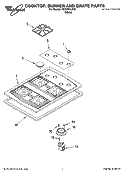 COOKTOP, BURNER AND GRATE PARTS Diagram and Parts List for SCS3004LW01  Whirlpool Cooktop