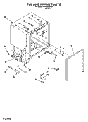 TUB AND FRAME PARTS Diagram and Parts List for RUD8050SD2  Roper Dishwasher