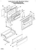 OVEN DOOR AND DRAWER Diagram and Parts List for SF378PEWZ0  Whirlpool Range