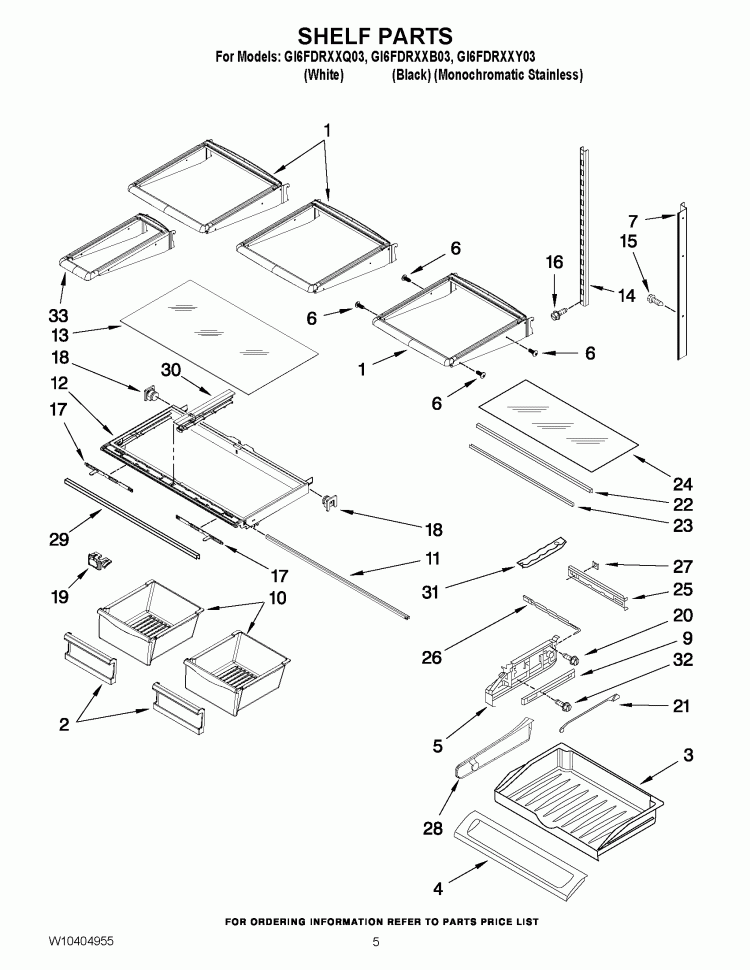 SHELF PARTS Diagram and Parts List for GI6FDRXXB03  Whirlpool Refrigerator