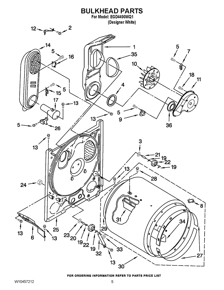 BULKHEAD PARTS Diagram and Parts List for EGD4400WQ1  Estate Dryer