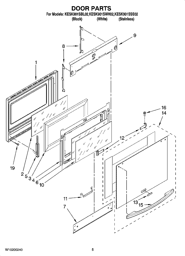 DOOR PARTS Diagram and Parts List for KESK901SBL02  KitchenAid Range